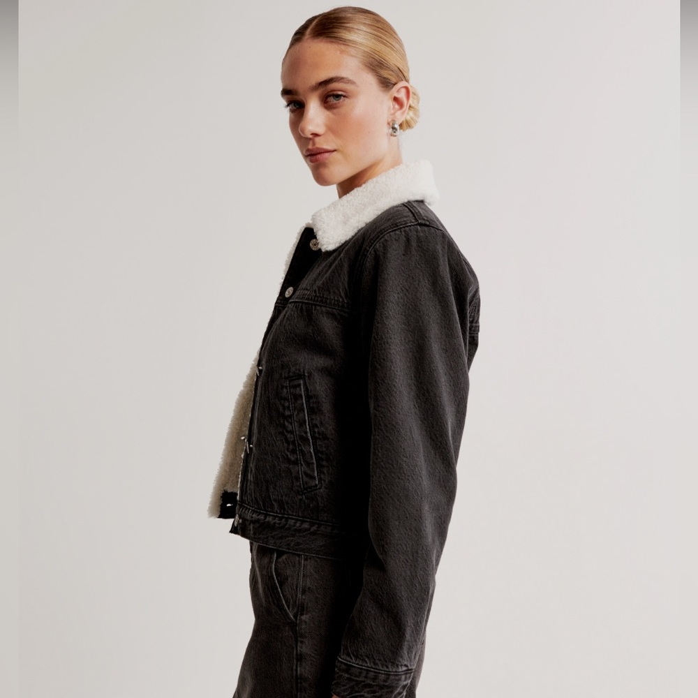 Black Denim Sherpa Jacket